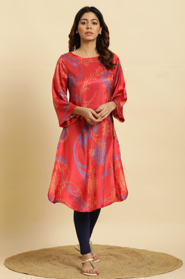W Women Floral Print A-line Kurta(Red, Orange, Dark Blue)
