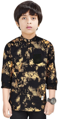 NirvaanaTrends Boys Printed Straight Kurta(Black, Yellow)