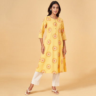 Rangmanch by Pantaloons Women Printed A-line Kurta(Yellow, Orange, White)