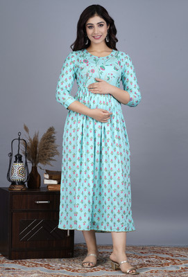 Jai Vijay Creations Women Block Print Anarkali Kurta(Light Blue)