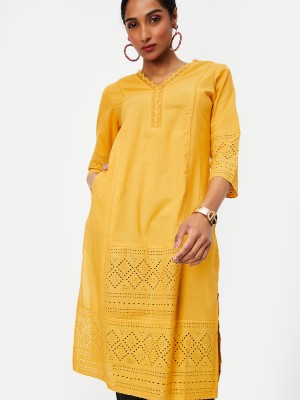 MAX Women Printed Straight Kurta(Yellow)