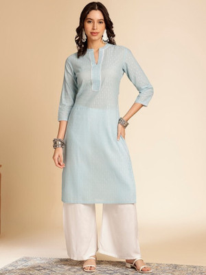 ANOUK Women Woven Design Straight Kurta(Blue)