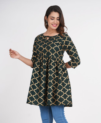 Alasha Women Printed Flared Kurta(Dark Green)