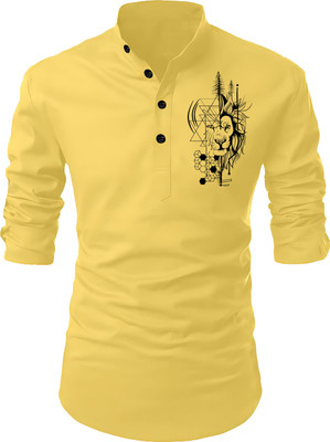 Kavyangle Creation Men Printed Straight Kurta(Yellow)
