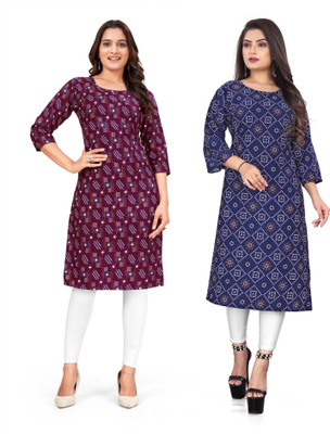 shilpa synthetic Women Printed Straight Kurta(Multicolor)