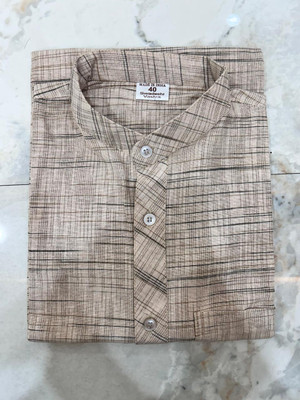 R N Enterprises Men Self Design Straight Kurta(Beige)