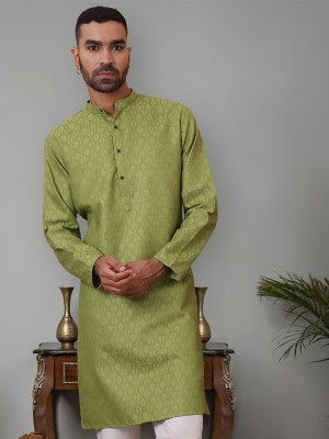 Jompers Men Woven Design Straight Kurta(Green)