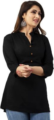 PP Vastram Women Solid Straight Kurta(Black)