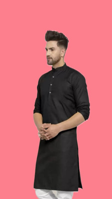The Fashion Outlets Men Solid A-line Kurta(Black)