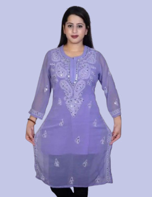KKHASHER Women Embroidered Straight Kurta(Purple)
