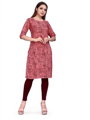 tanvi creation Women Printed Straight Kurta(Red)