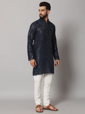 rutva Men Embroidered Straight Kurta(Blue)