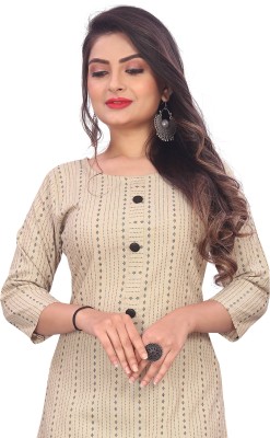 Shiv Enterprise Women Printed Straight Kurta(Beige)