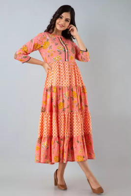 Girish Women Printed Anarkali Kurta(Orange)