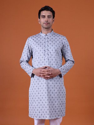 Namaskar Men Printed Straight Kurta(Grey)