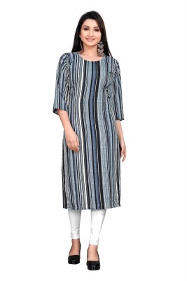 FABTOWN Women Printed Straight Kurta(Grey, White, Black)