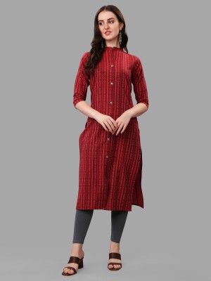 Prime Choice Women Striped Straight Kurta(Red)