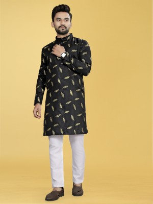 PraVISION Men Printed Straight Kurta(Black)