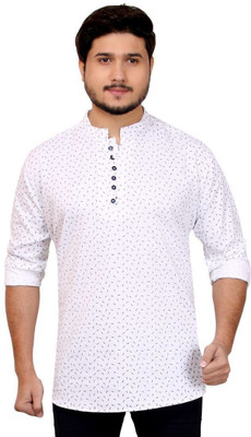MADE IN THE SHADE Men Self Design Straight Kurta(White, Blue)