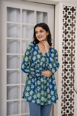 New RJP Craft Women Printed A-line Kurta(Green)
