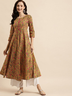 ANOUK Women Printed Anarkali Kurta(Yellow)