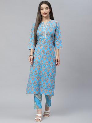 indibelle Women Printed Straight Kurta(Blue)