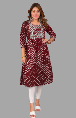 Parth f Women Bandhani A-line Kurta(Maroon)