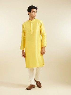 DIWAS by Manyavar Men Self Design Straight Kurta(Yellow)