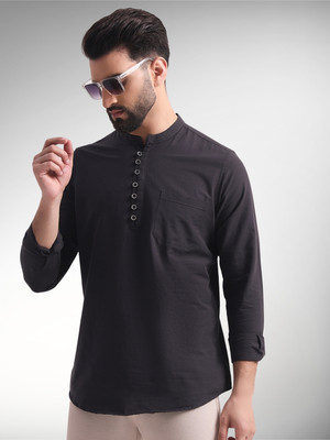 ENSPYR Men Solid Straight Kurta(Grey)