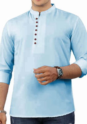 VIMASUTI Men Solid Straight Kurta(Light Blue)
