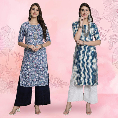 EthnicBasket Women Printed Straight Kurta(Multicolor)