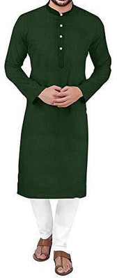 Wellspring Men Solid Straight Kurta(Dark Green)
