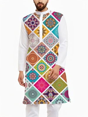 Sanju Fashions Men Printed A-line Kurta(White, Multicolor)