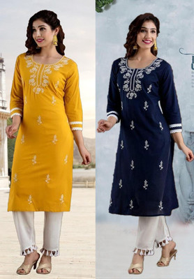 SISTO Women Chikan Embroidery A-line Kurta(Multicolor)