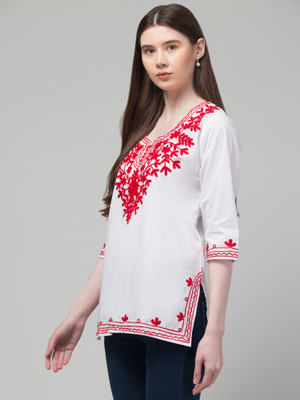 CROWN KING GARMENTS Women Embroidered Straight Kurta(White)