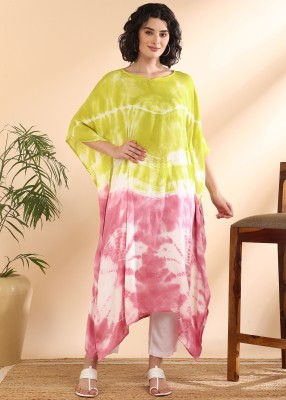 maaesa Women Dyed/Ombre Kaftan Kurta(Green)