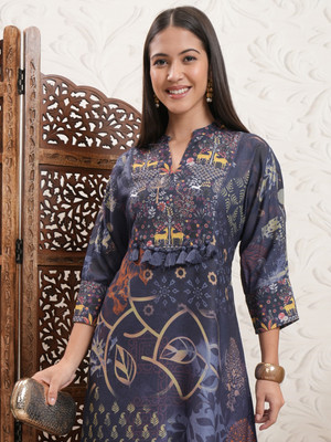 Vishudh Women Printed A-line Kurta(Blue)