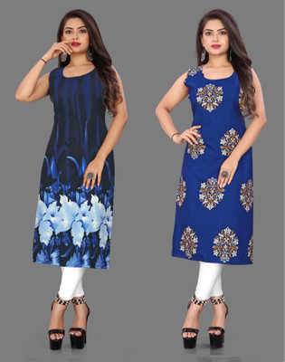 tanvi creation Women Printed Straight Kurta(Blue)