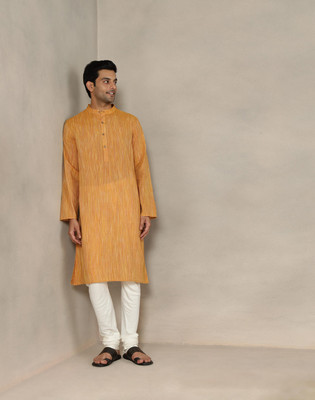 Fabindia Men Striped Straight Kurta(Yellow)