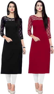 HEMANG FASHION Women Solid A-line Kurta(Maroon, Black)