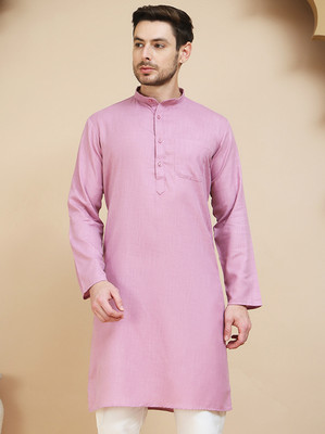 Anouk Rustic Men Solid Straight Kurta(Pink)