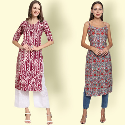 HouseOfCommon Women Printed Straight Kurta(Multicolor)