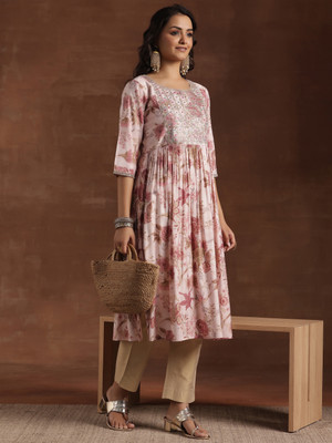 LIBAS Women Printed A-line Kurta(Pink)