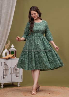 JXM Women Printed Anarkali Kurta(Green)