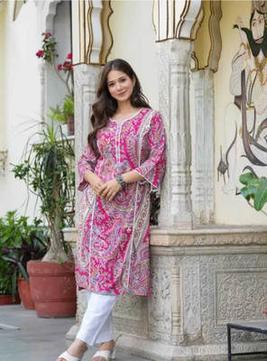 AKSHA CREATION Women Floral Print A-line Kurta(Pink)