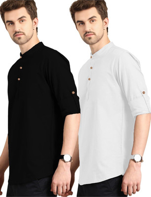 Yugnik Men Solid Straight Kurta(White)