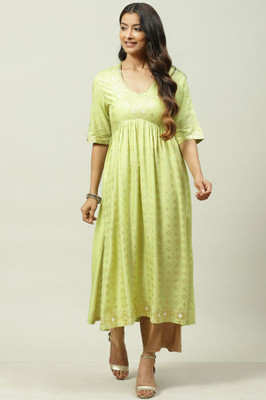 BIBA Women Printed Flared Kurta(Green)