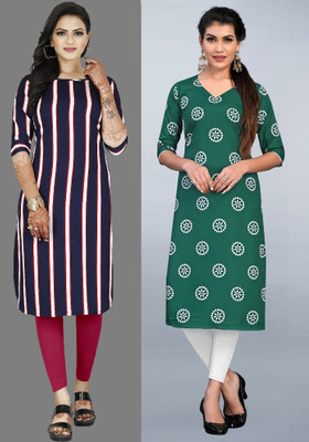 tanvi creation Women Striped Straight Kurta(Purple, Green)