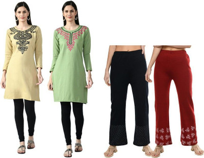 Indeweaves Women Self Design Straight Kurta(Multicolor)