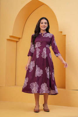 EMPIRE STYLE Women Floral Print Flared Kurta(Purple)